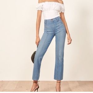 Reformation 70s pocketless jeans Chesapeake wash wide leg